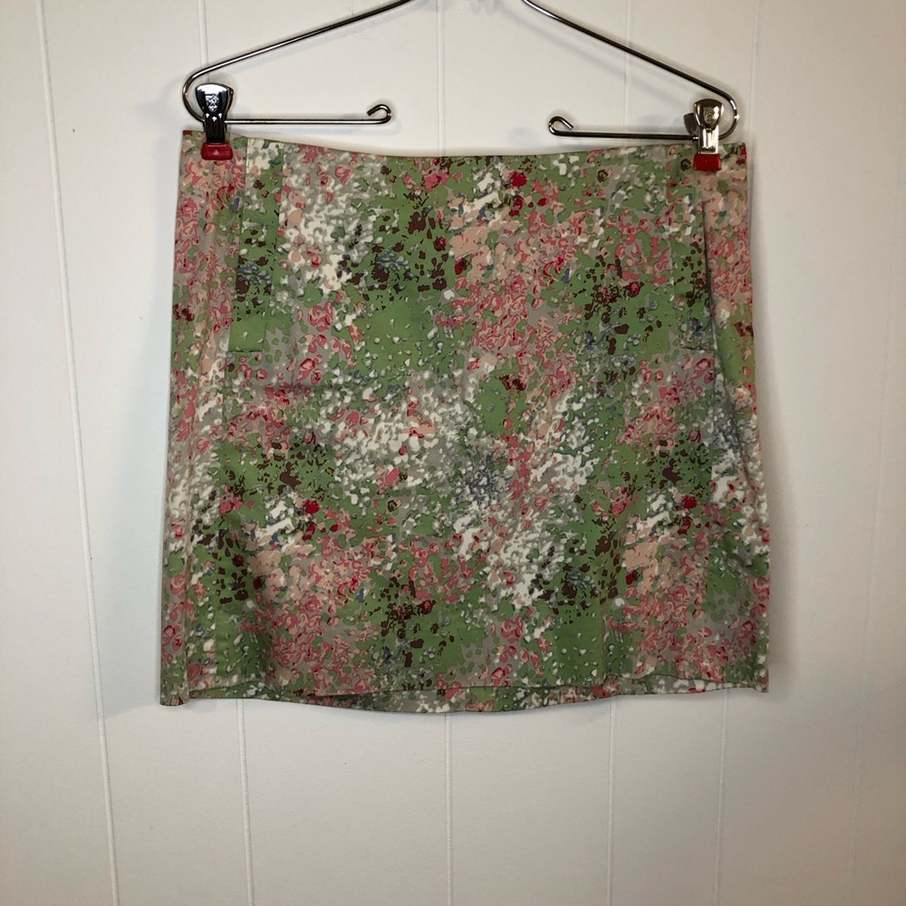 J. Crew Stretch Mini Pink/White/Green Abstract Floral Pencil Skirt 6